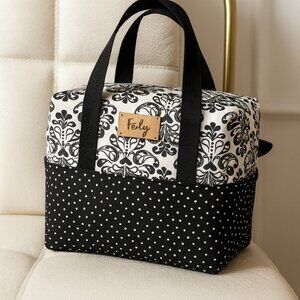 Luxe Handmade Insulated Lunch Bag - Black & White Chic Edition